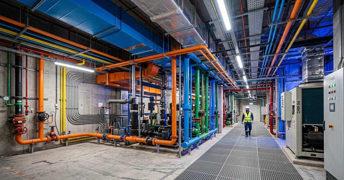 Modern commercial buildings and skyscrapers in Dubai with advanced engineering systems